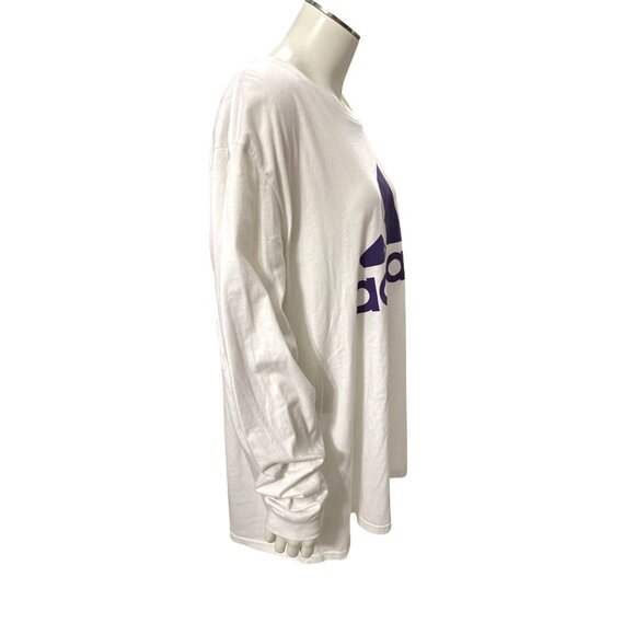 Adidas White Long Sleeve Shirt 2XL Blue Logo Street Style Athletic Tee Top - Picture 5 of 8